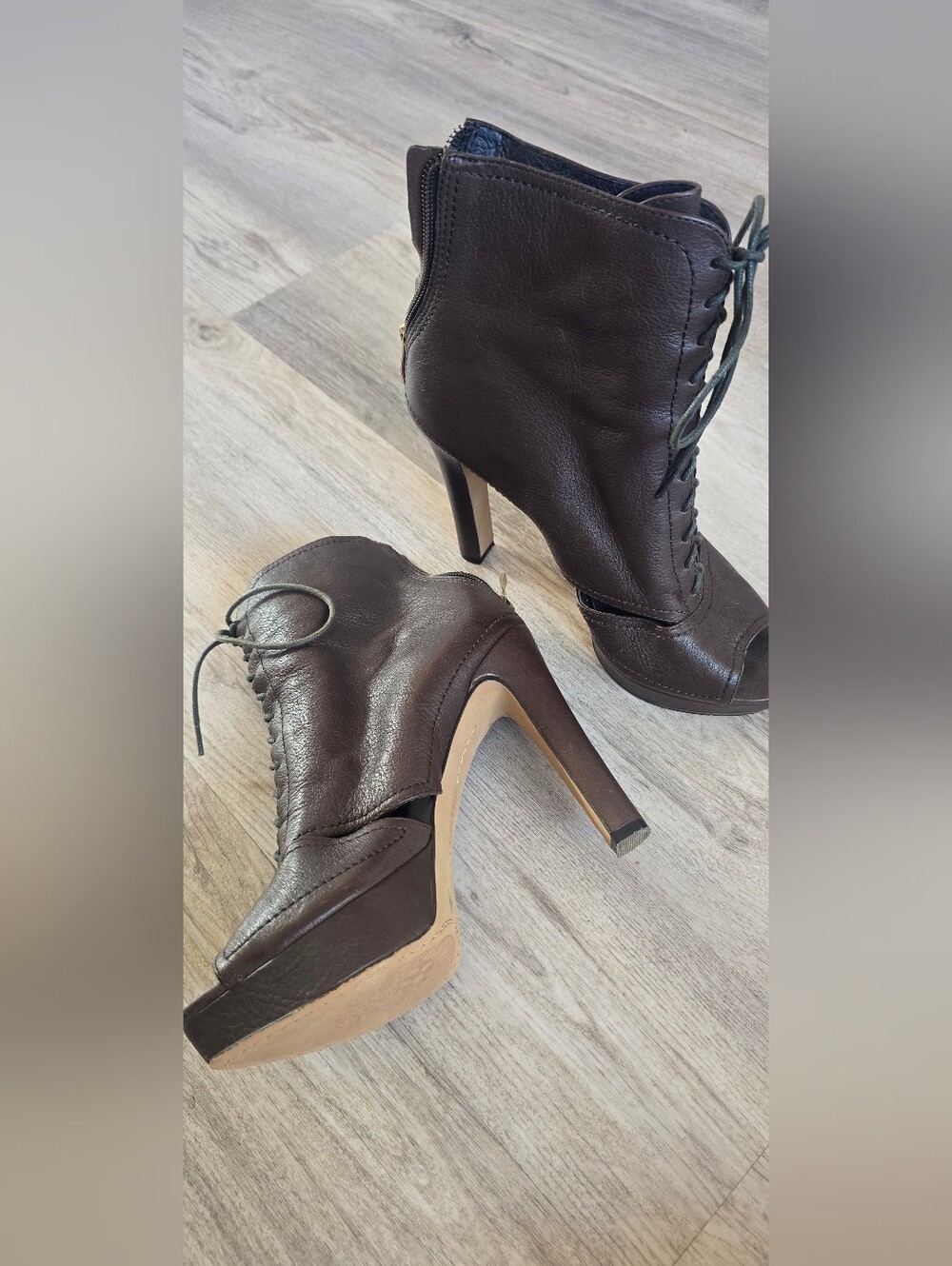 Vince Camuto Women’s High-Heel Lace-Up Ankle Boots in Dark Brown